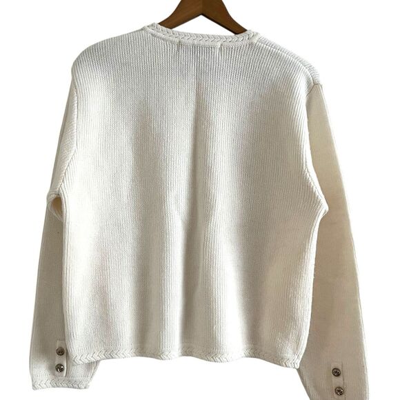 Vintage Wool Blend Ivory Boxy Cardigan M Crop Ladies Preppy Cottagecore Grandma - Picture 2 of 13